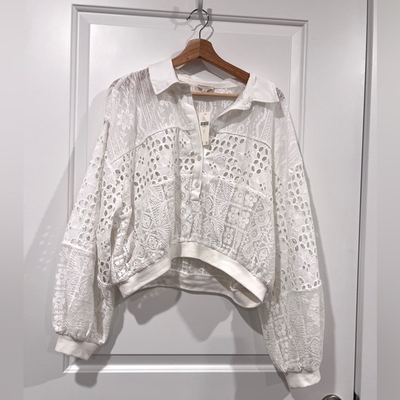 NWT Pilcro Cutwork Bubble Sleeve Shirt - Size L - Picture 5 of 8